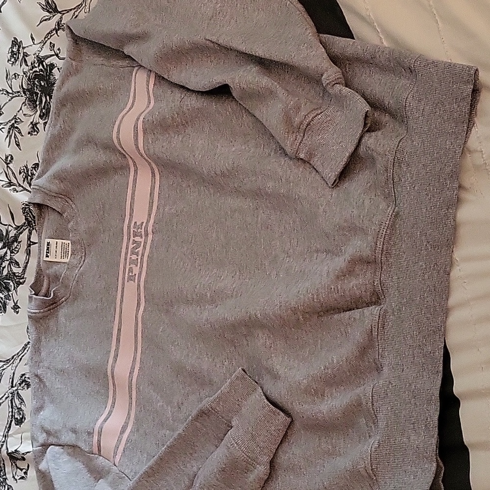 PINK - gray with pink stripe crewneck -S